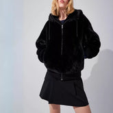 Womens Black Faux Fur Hooded Jacket
